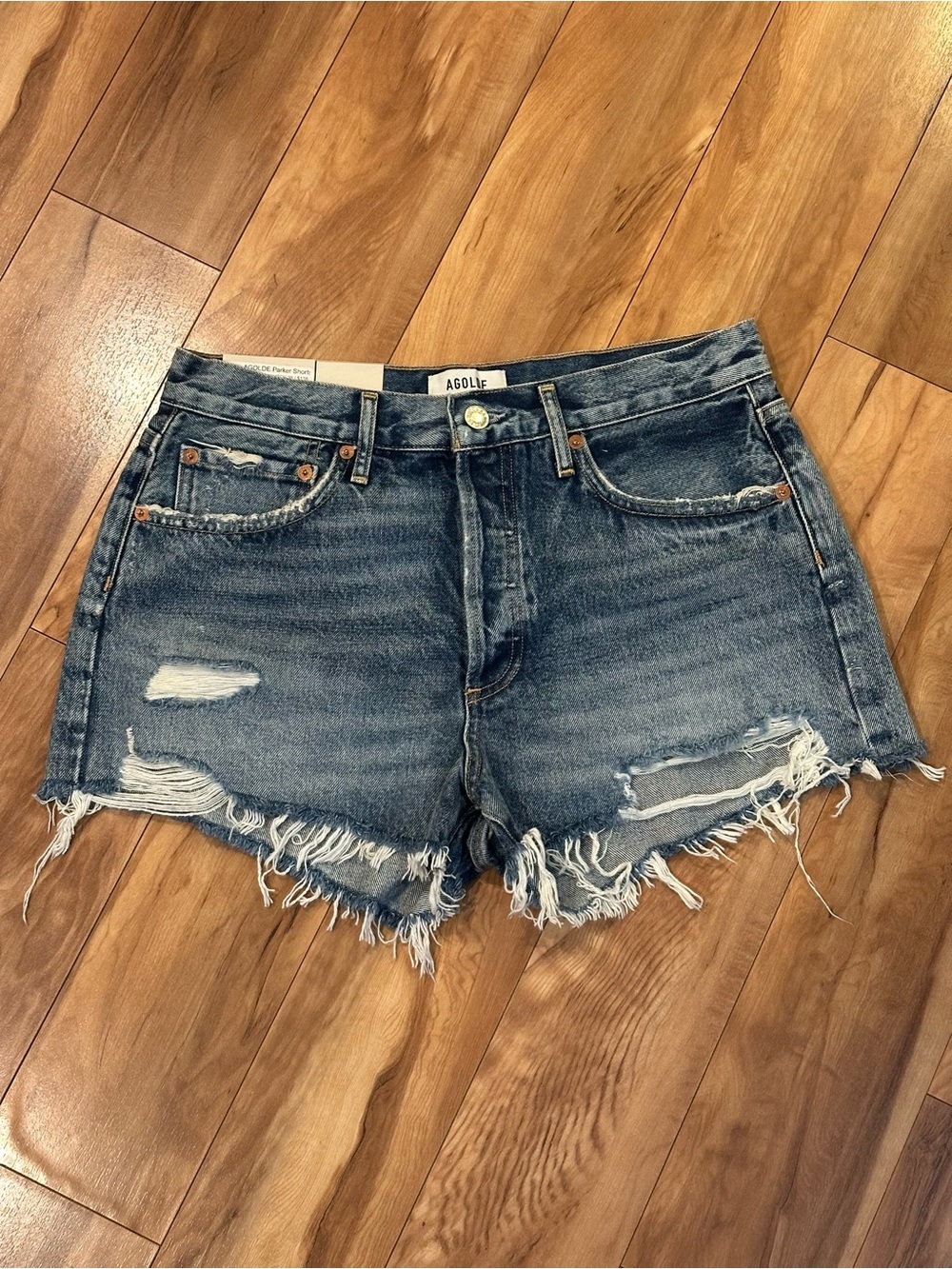 NWT AGOLDE Parker Vintage Cut Off Shorts Size 28 Organic Cotton Distressed Raw H